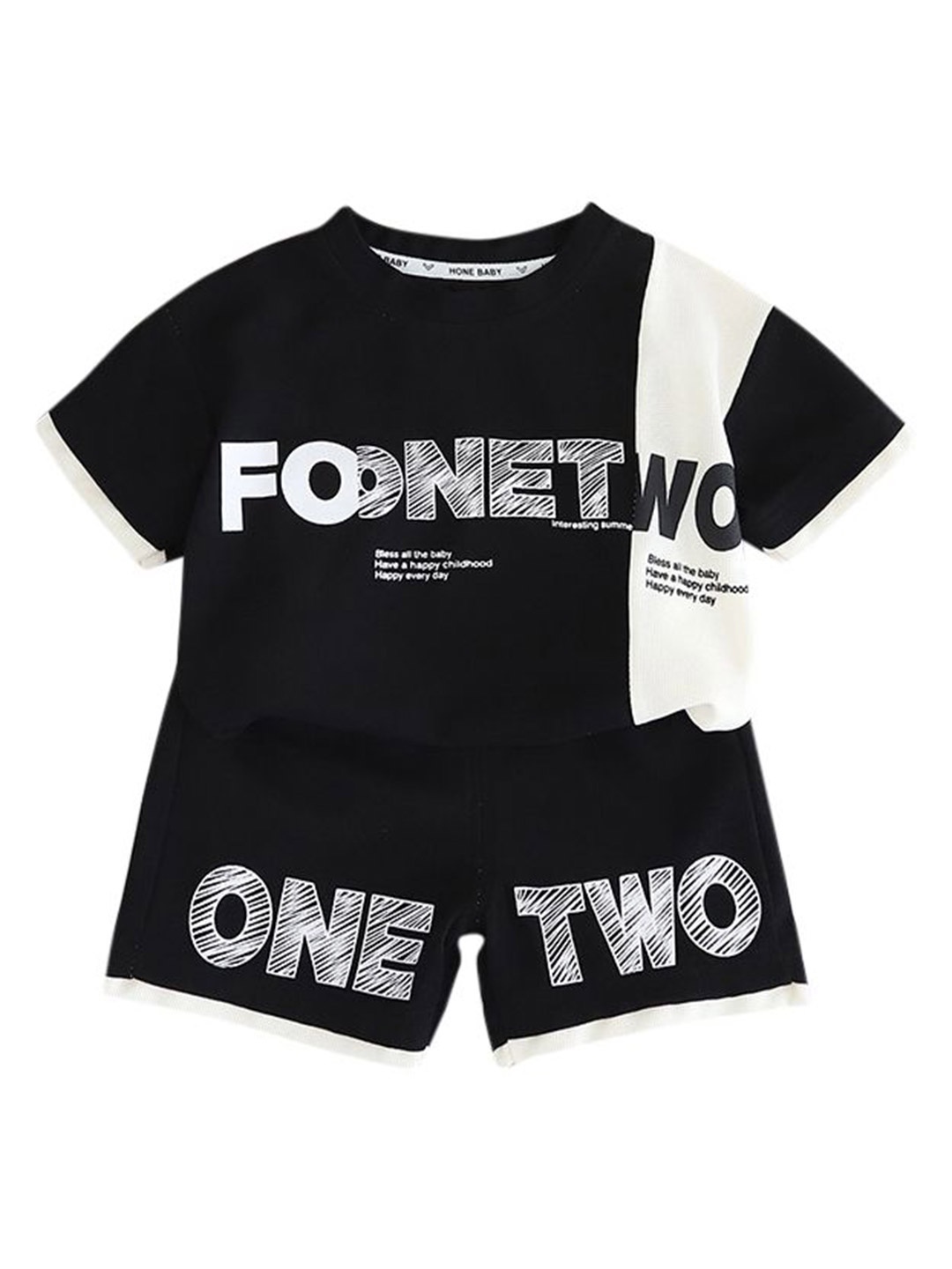 

StyleCast x Revolte Boys Printed Pure Cotton T-shirt with Shorts, Black