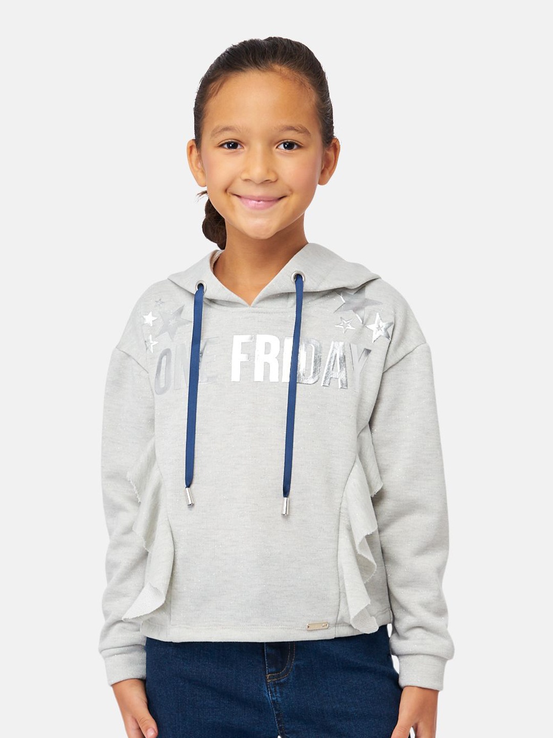 

One Friday Girls Printed Hooded Sweatshirt, Off white