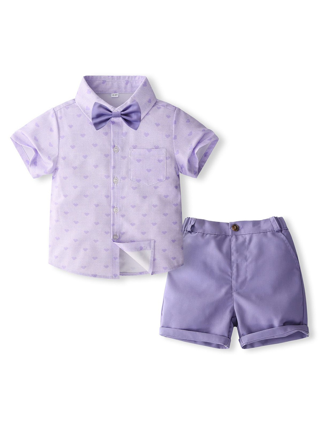 

StyleCast x Revolte Boys Printed Pure Cotton Shirt With Shorts With Bow, Purple