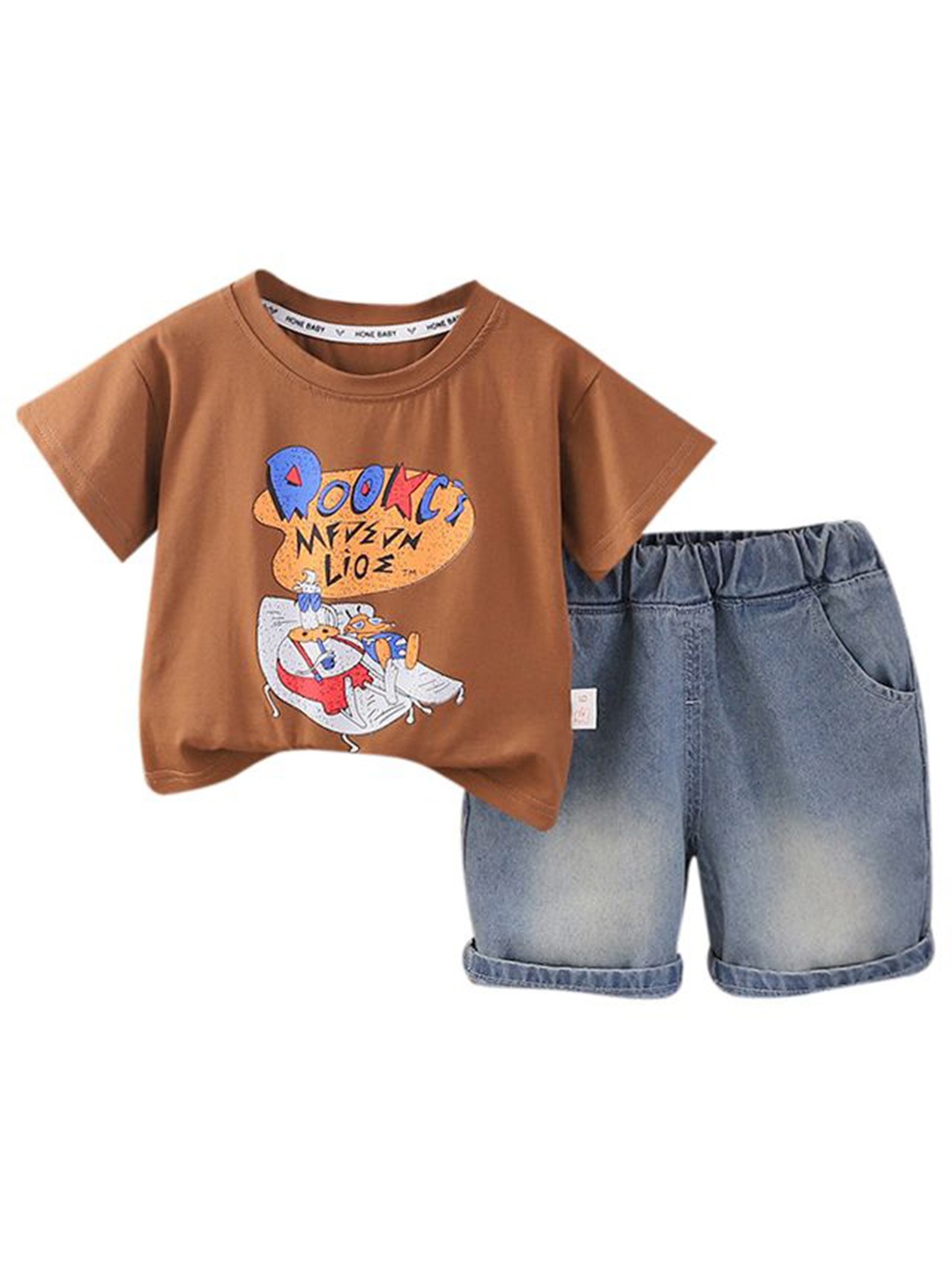 

StyleCast x Revolte Boys Printed Pure Cotton T-shirt with Shorts, Brown