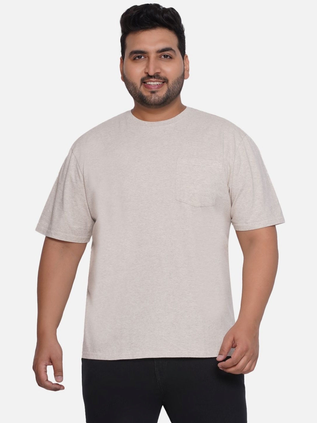 

Santonio Men Plus Size Drop-Shoulder Sleeves Cut Outs T-shirt, Cream