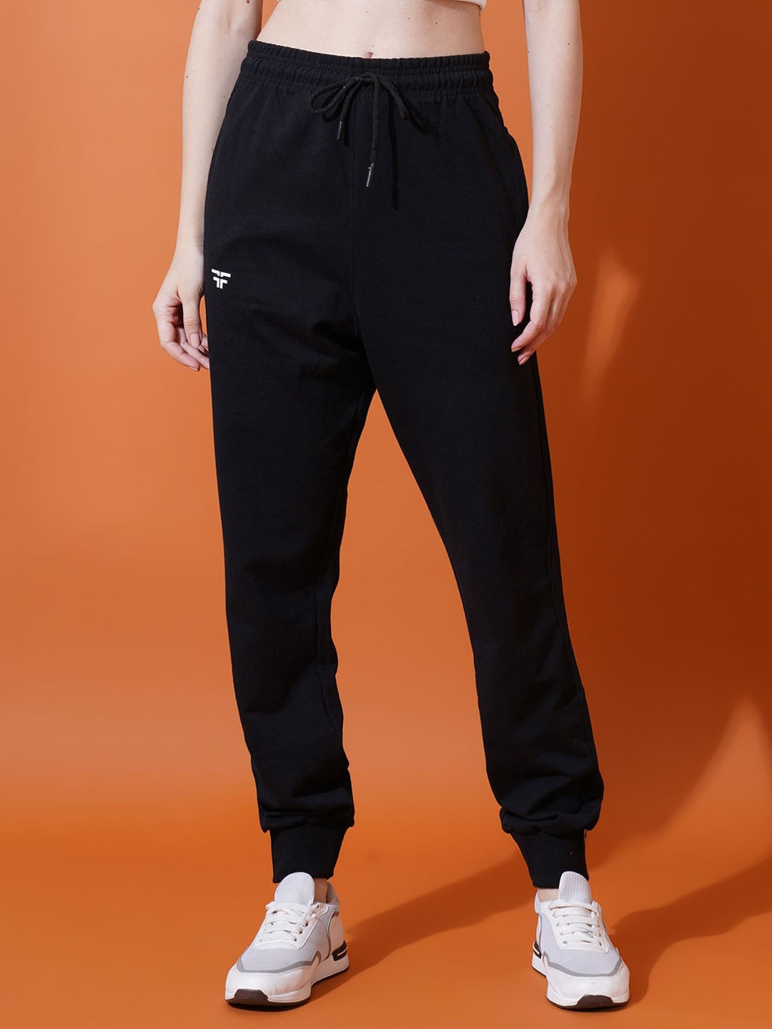 

FFLIRTYGO Women Cotton Comfort-Fit Jogger Track Pants, Black