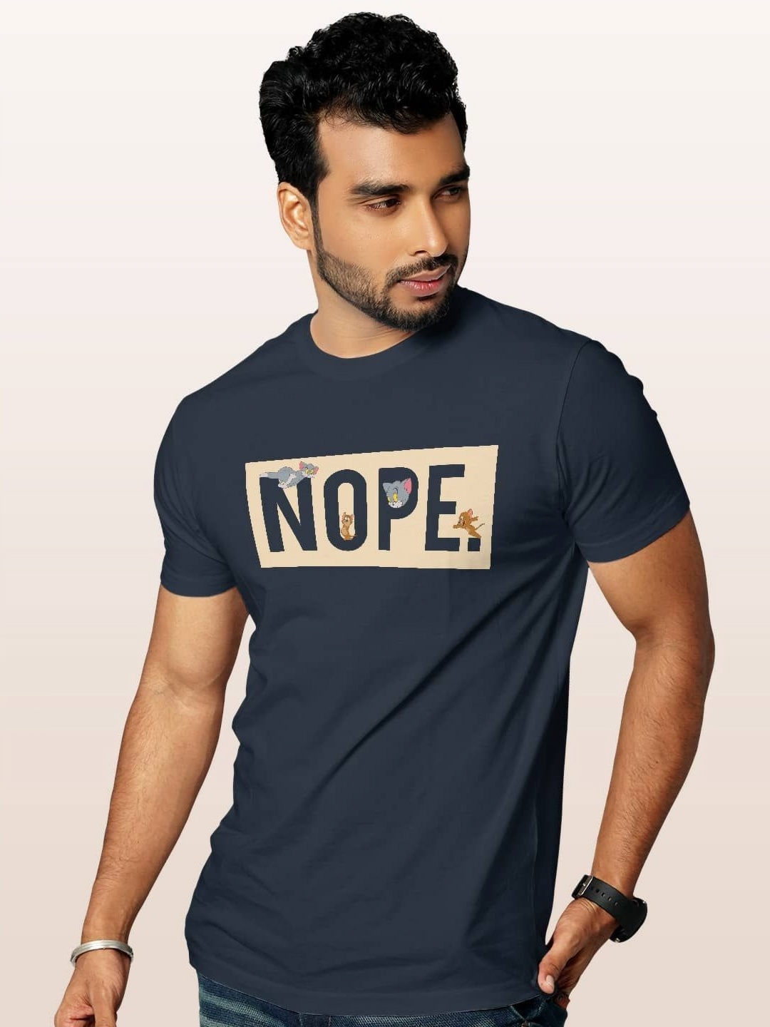

macmerise Men Typography Printed Applique T-shirt, Blue