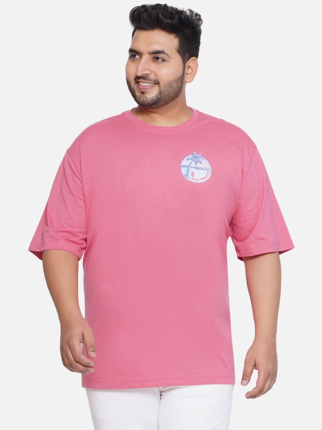 

Santonio Men Plus Size Graphic Printed Round Neck Cotton T-Shirt, Pink