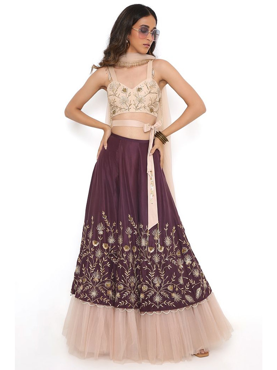 

Payal Singhal Embroidered Square Neck Silk Ready to Wear Lehenga & Blouse With Dupatta, Cream