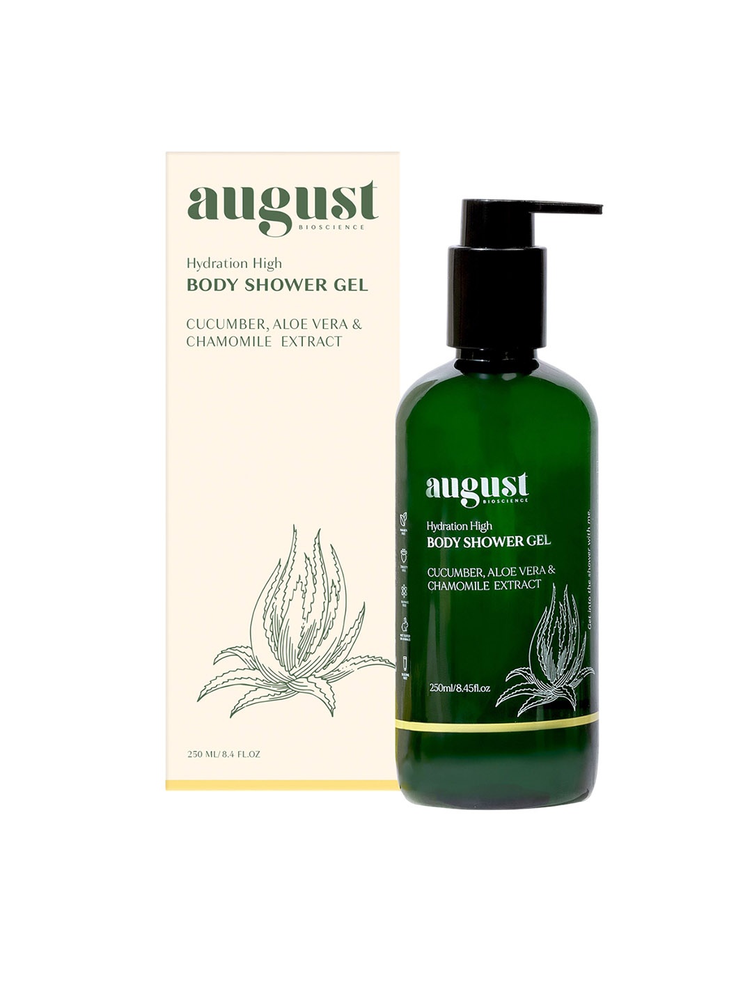 

August Bioscience Hydration High Body Shower Gel With Aloevera - 250ml, Transparent