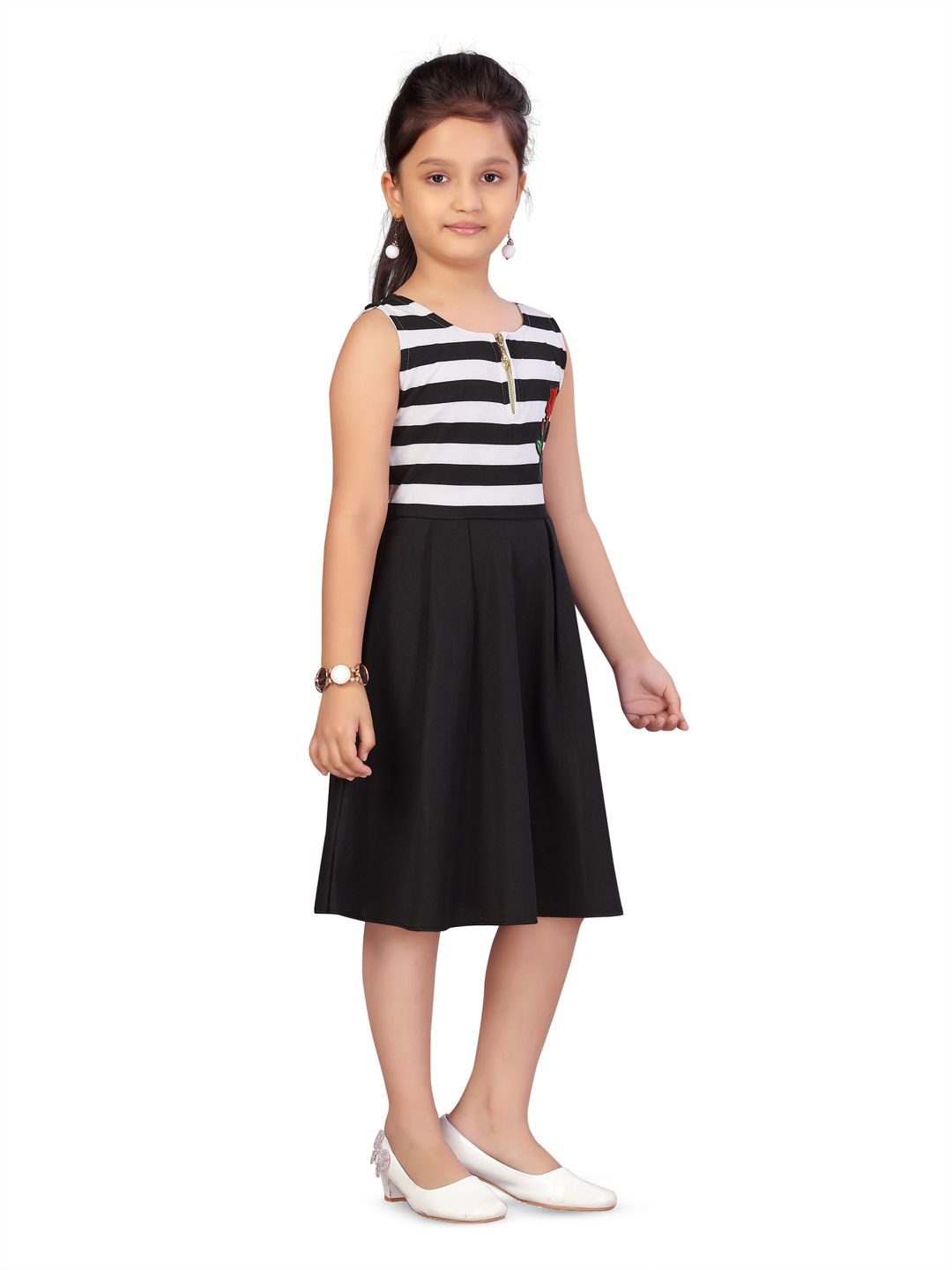 

BAESD Girls Striped Net Fit & Flare Dress, Black