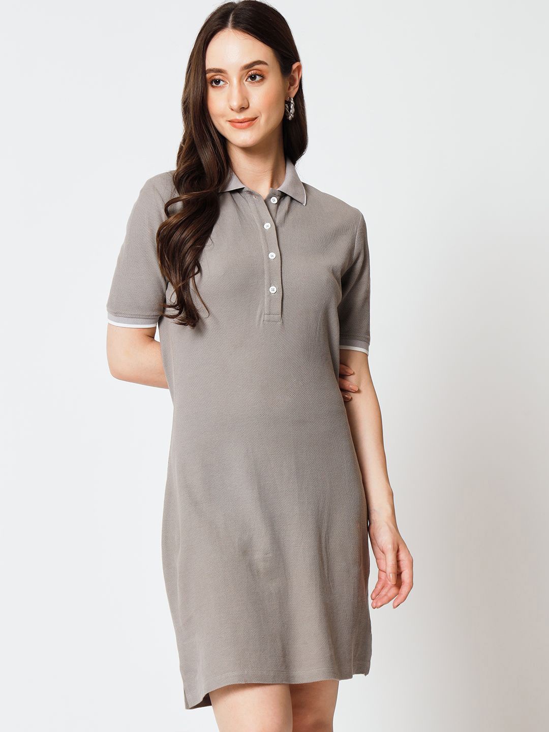 

Yaadleen Polo Collar Cotton T-shirt Dress, Grey