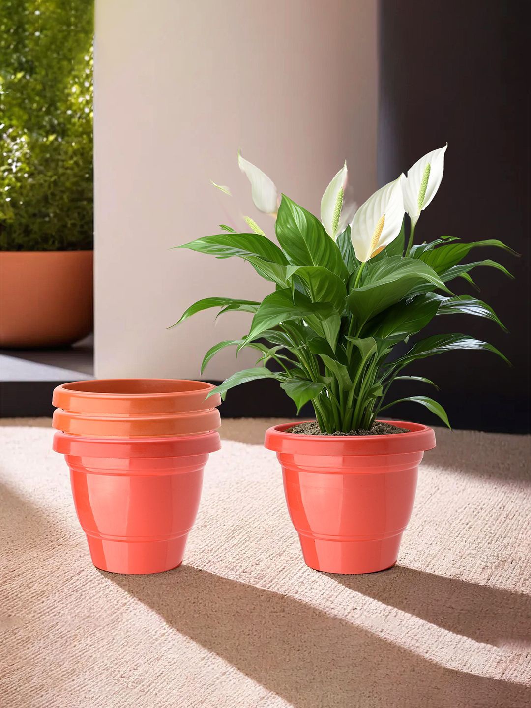

Kuber Industries Red & Orange-Coloured 4 Pieces 2-Layer Planters