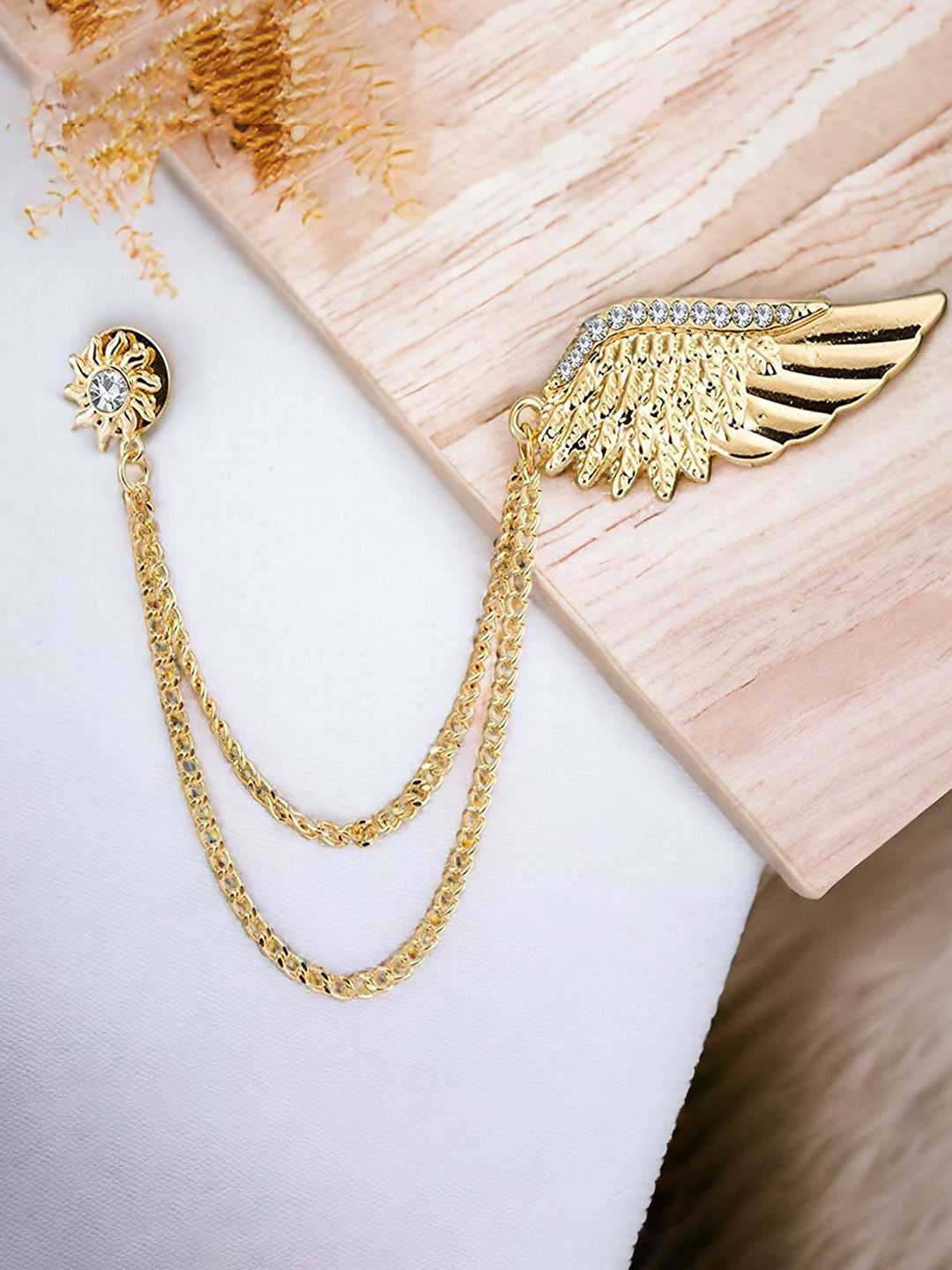 

Okos Wings Lapel Pin Brooch with Hanging Chain, Rose gold