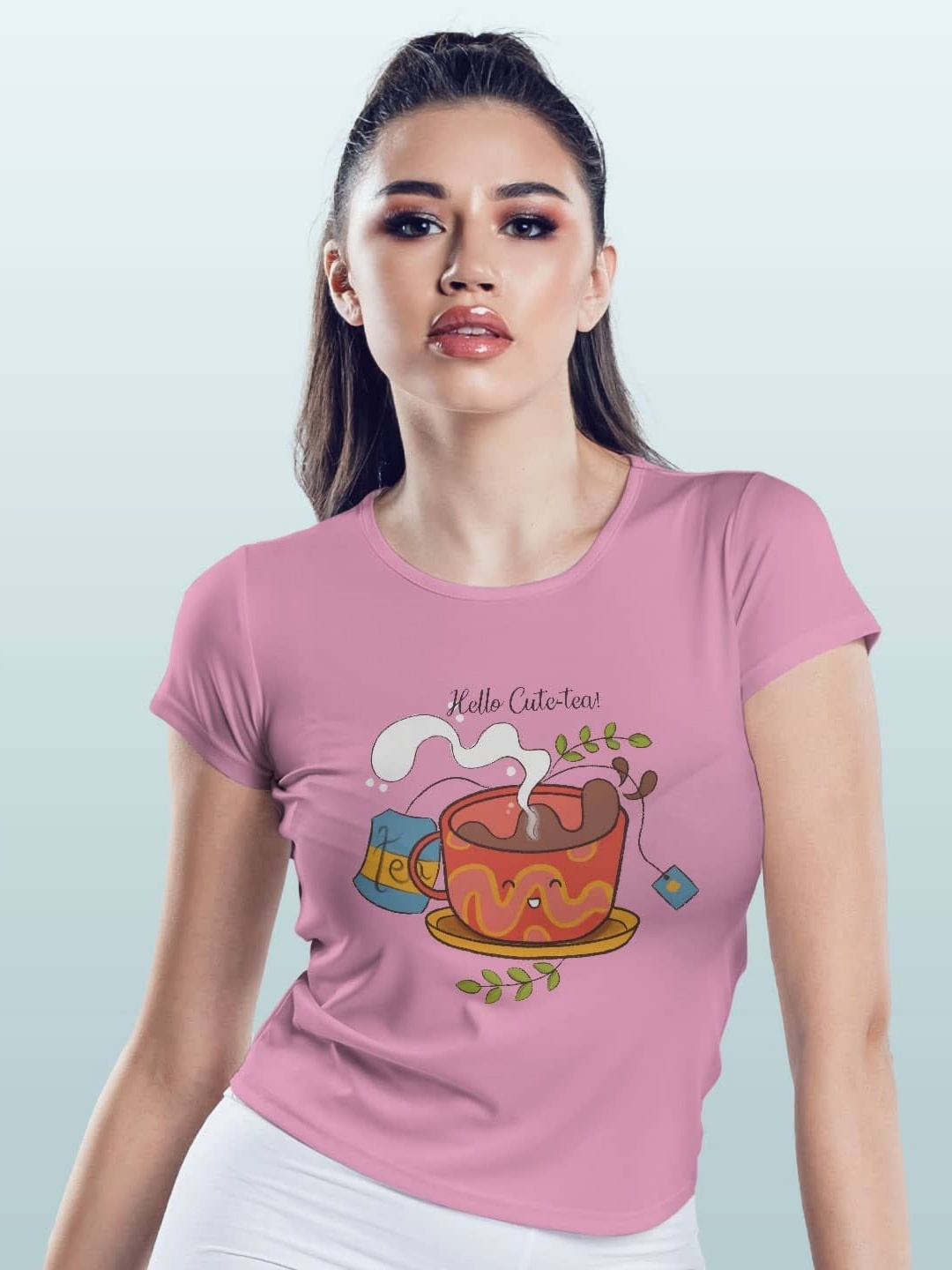 

macmerise Women Printed Extended Sleeves Raw Edge T-shirt, Pink