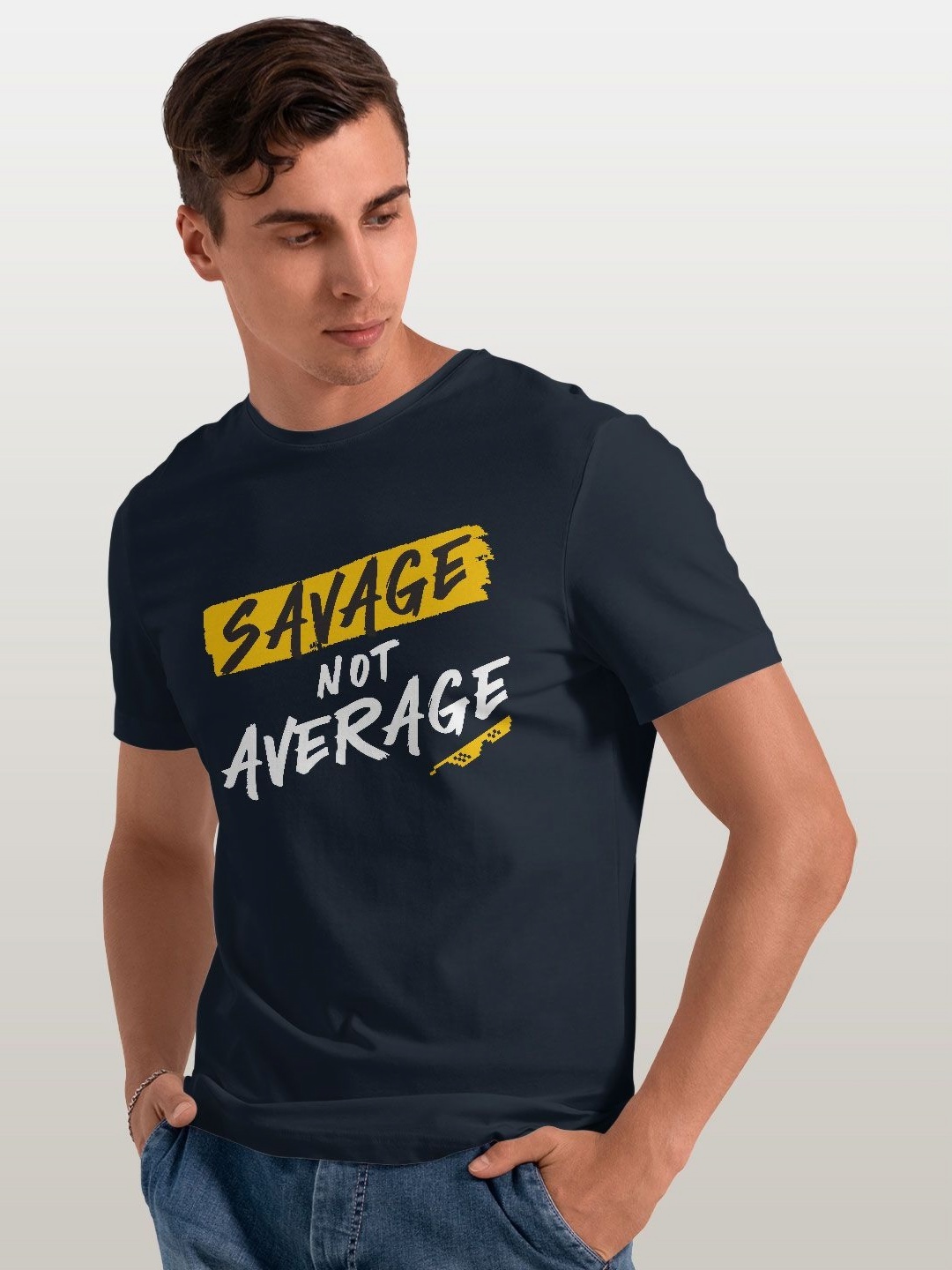

macmerise Men Typography Printed Applique T-shirt, Blue