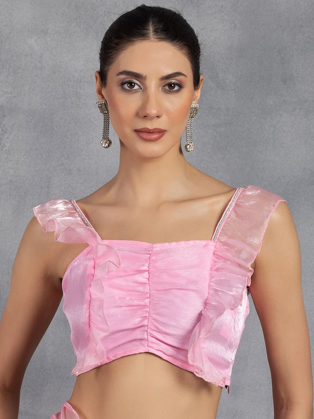 

Rang by Indya Shimmery Embellished Square Neck Saree Blouse, Pink