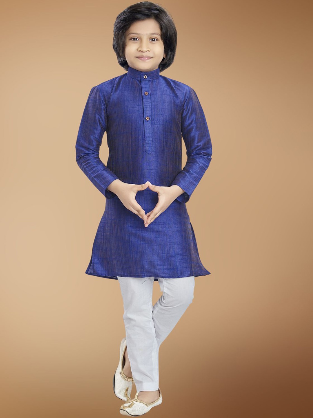 

SHIWAM ETHNIX Boys Band Collar Long Sleeves Cotton Silk Straight Kurta, Purple