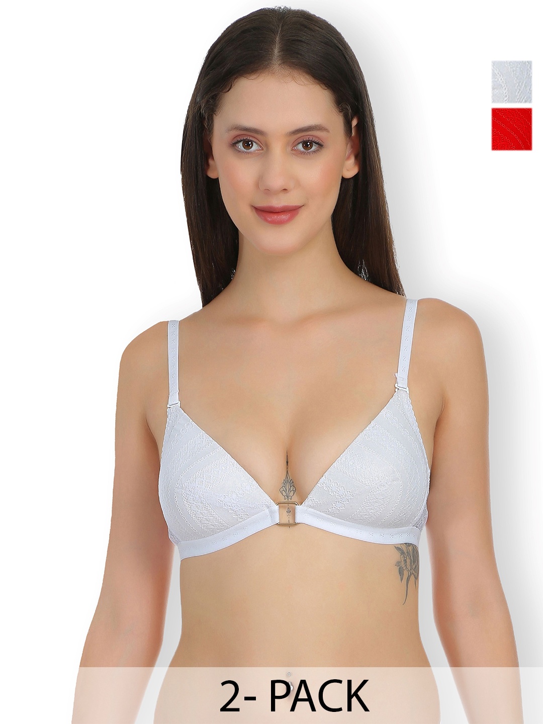 

SELFCARE Pack Of 2 Half Coverage Lightly Padded Plunge Bra, Red