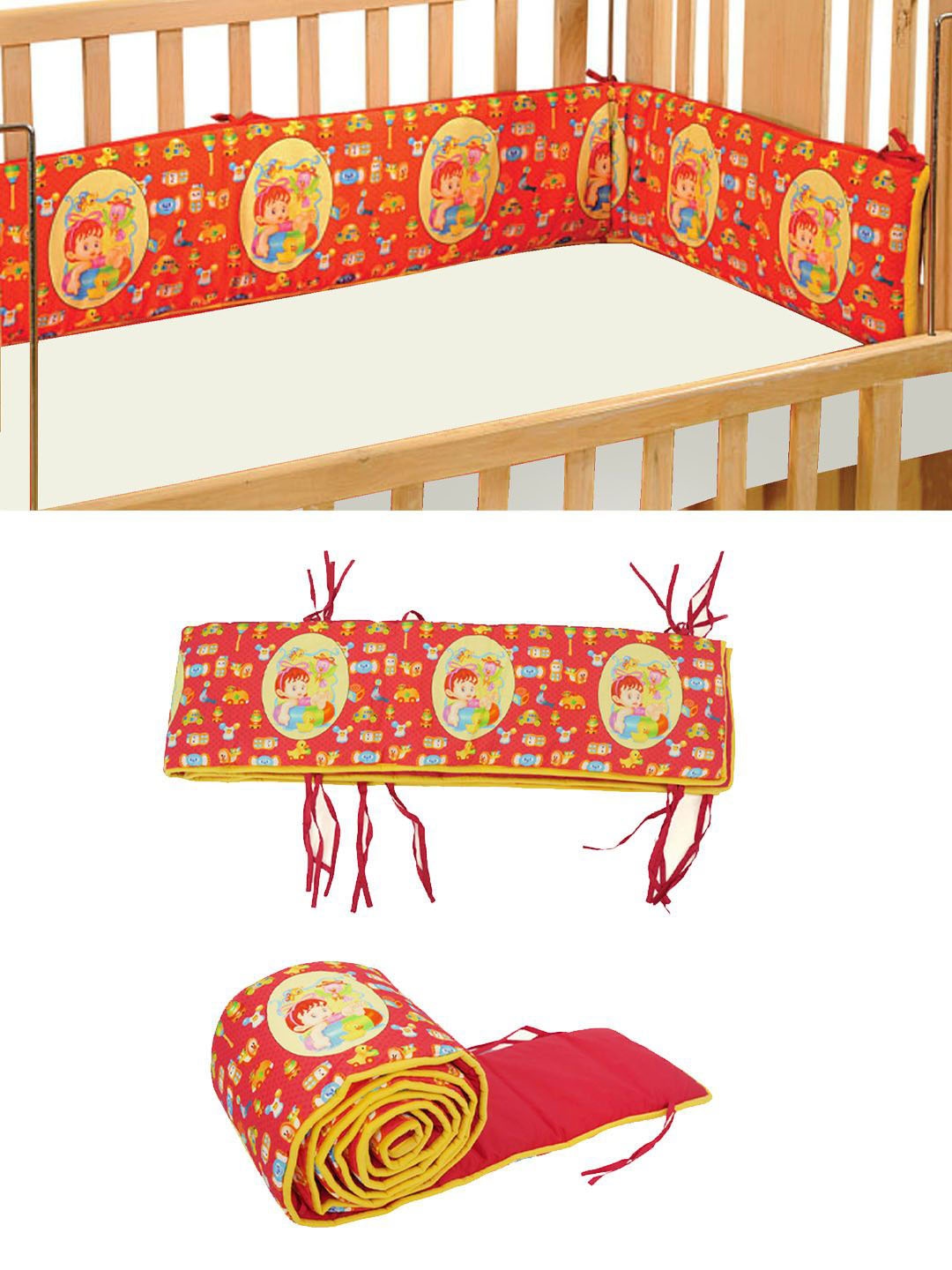 

SWAYAM Infants Printed Cotton Cot Bumpers, Red