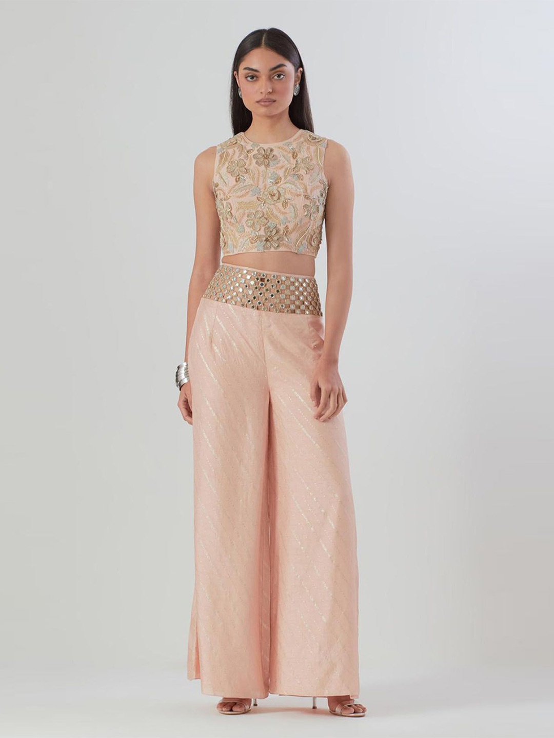 

Payal Singhal Embroidered Top With Palazzo Co-Ords, Pink