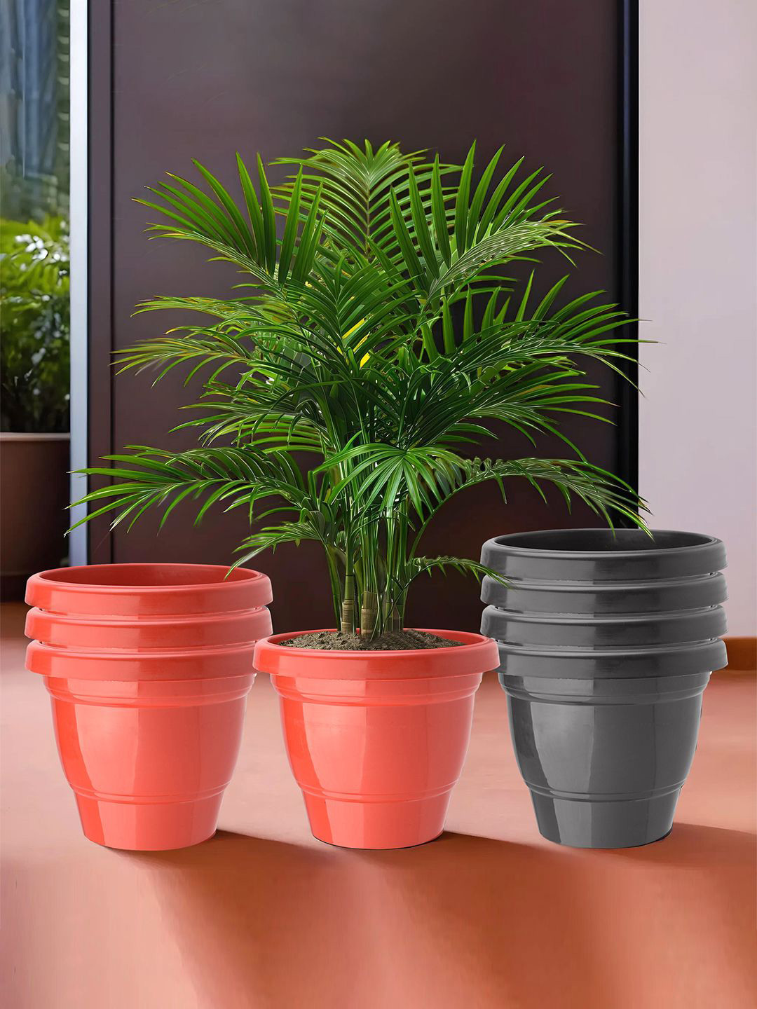

Kuber Industries Red & Black 8 Pieces Light Weight Planters