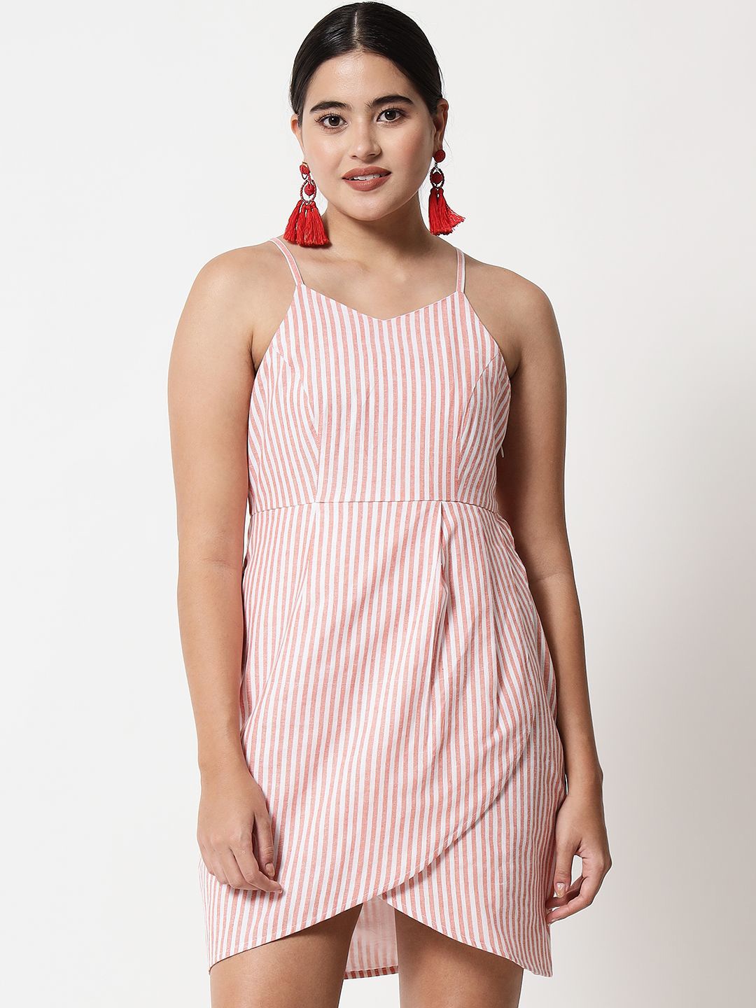 

Yaadleen Striped Sleeveless Shoulder Straps Sheath Mini Dress, Orange