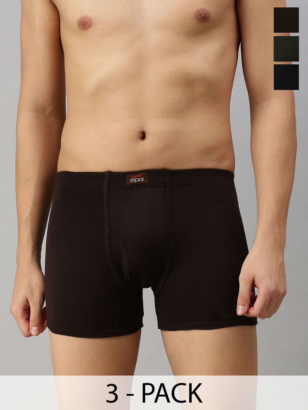 

Lux Cozi Pack Of 3 Assorted Cotton Trunks COZI_MEXX_DRW_ASST1_3PC, Coffee brown