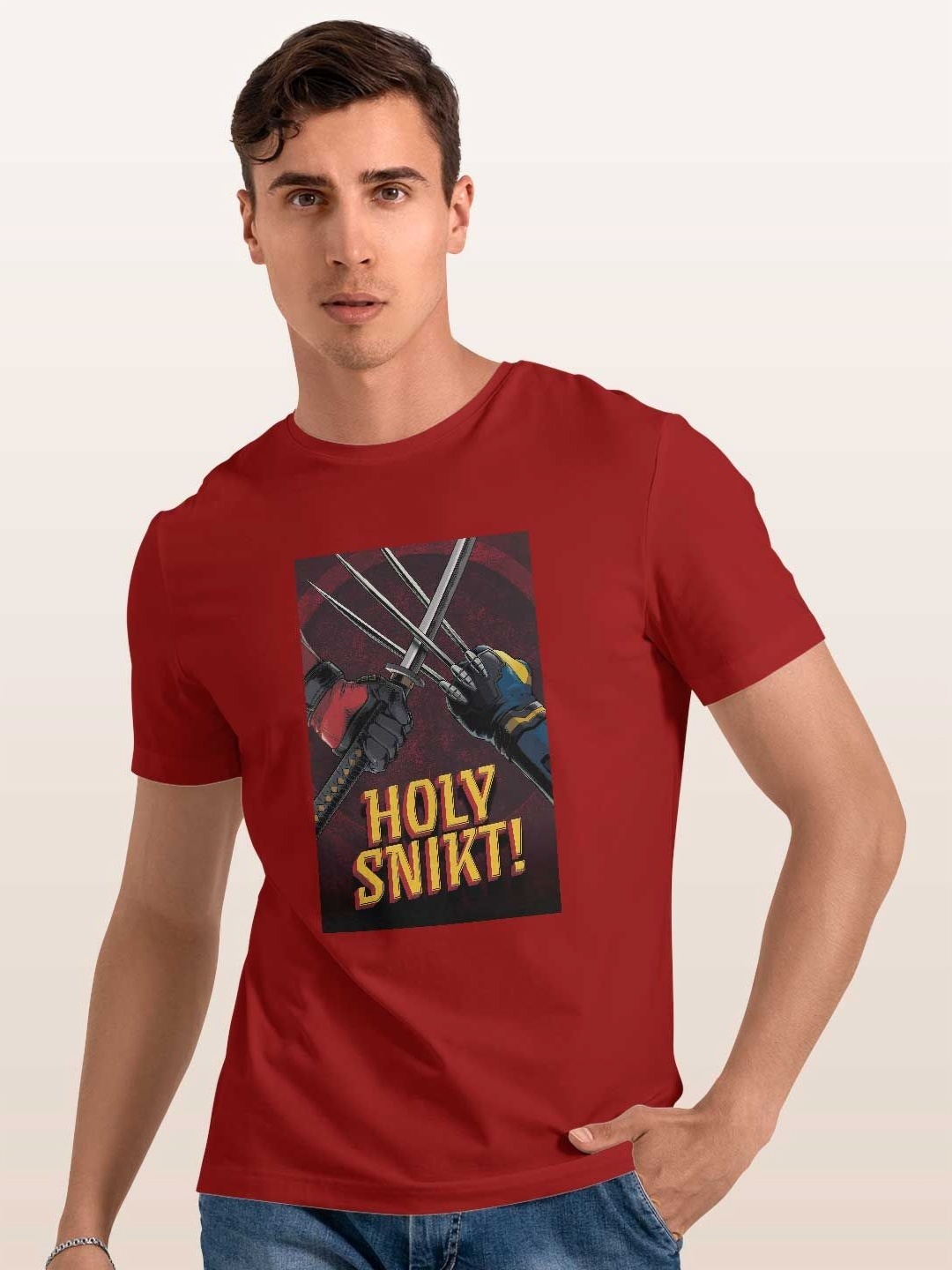 

macmerise Men Typography Printed Applique T-shirt, Red