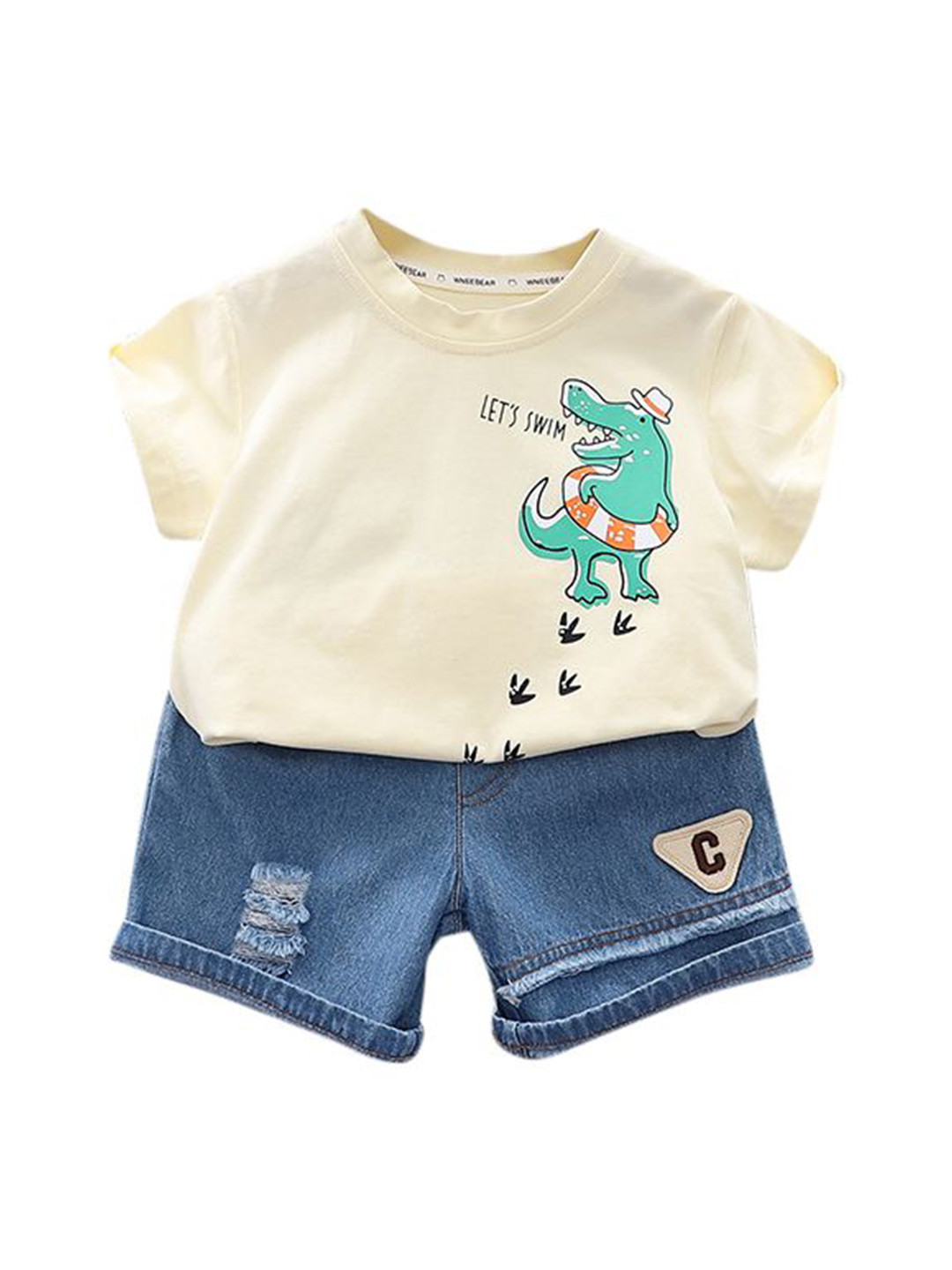 

StyleCast x Revolte Boys Beige & Blue Printed Pure Cotton T-shirt with Shorts