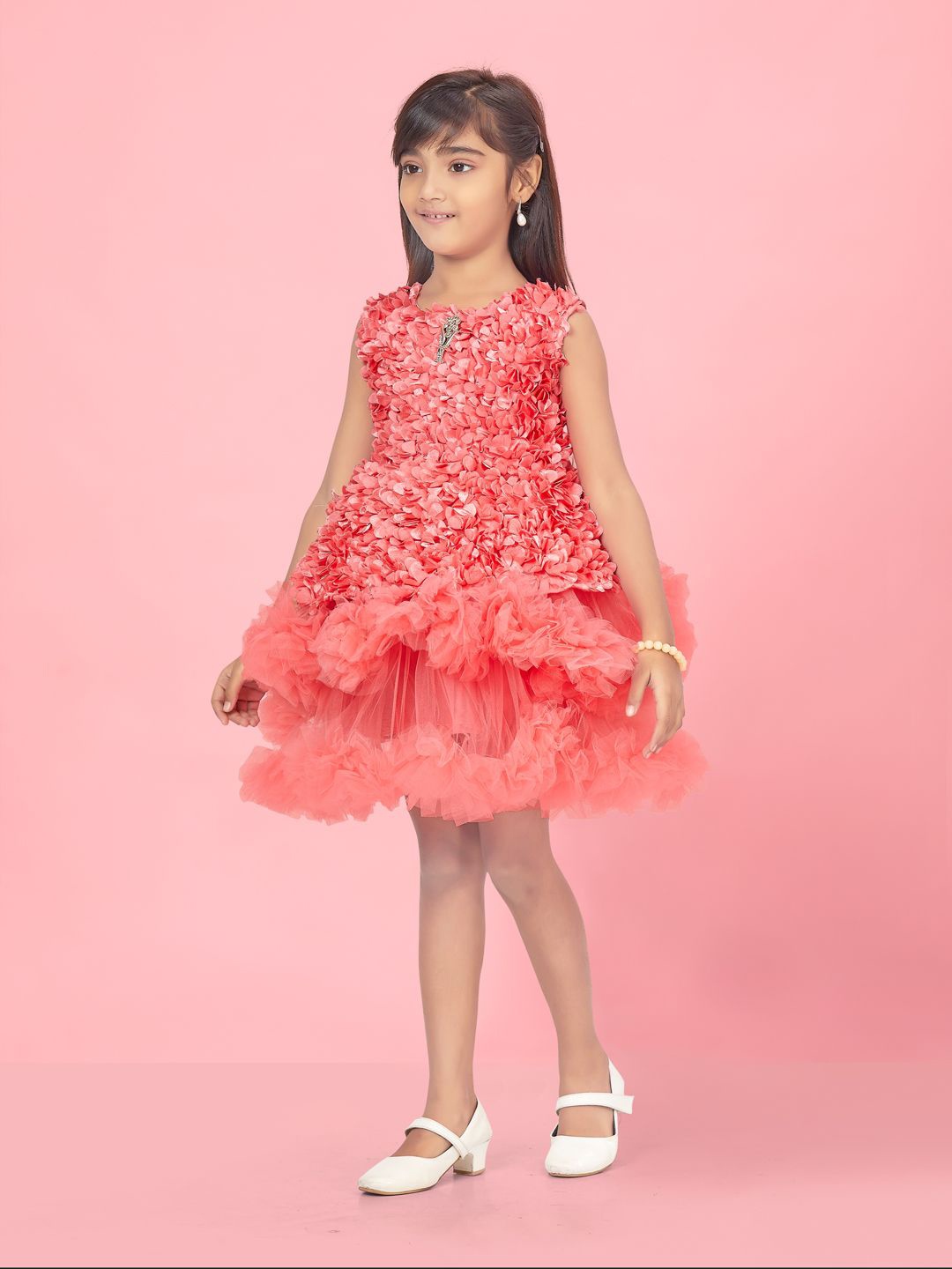 

BAESD Girls Net A-Line Layered Dress, Peach