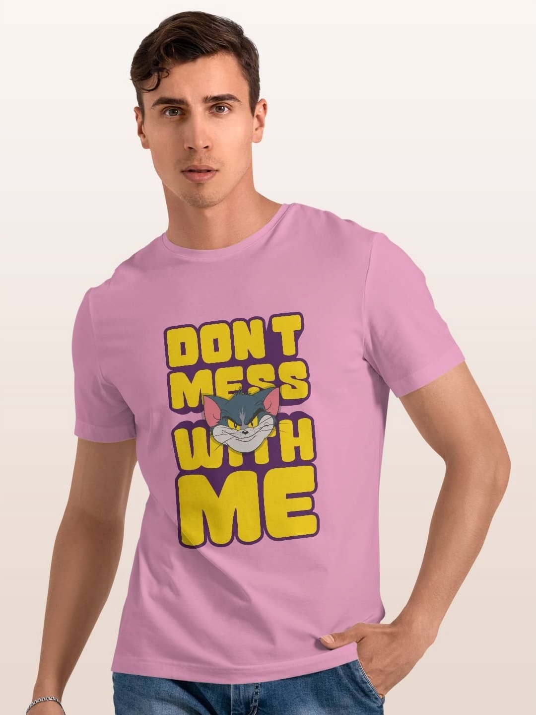 

macmerise Men Printed Applique T-shirt, Pink