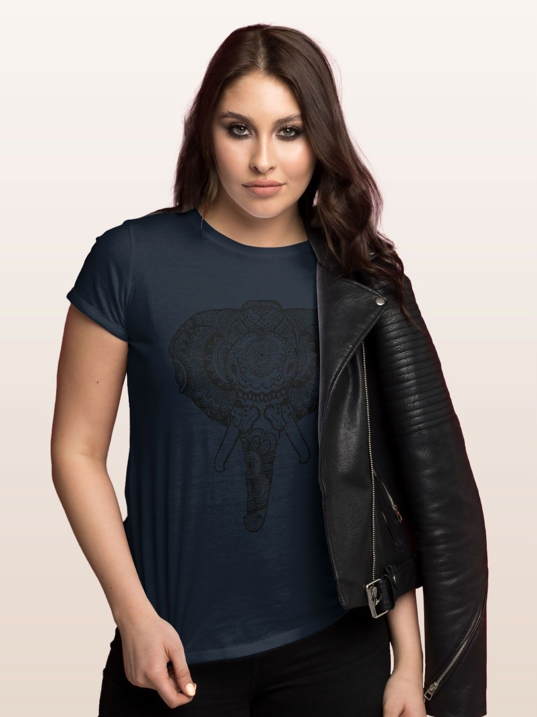 

macmerise Women Printed T-shirt, Navy blue