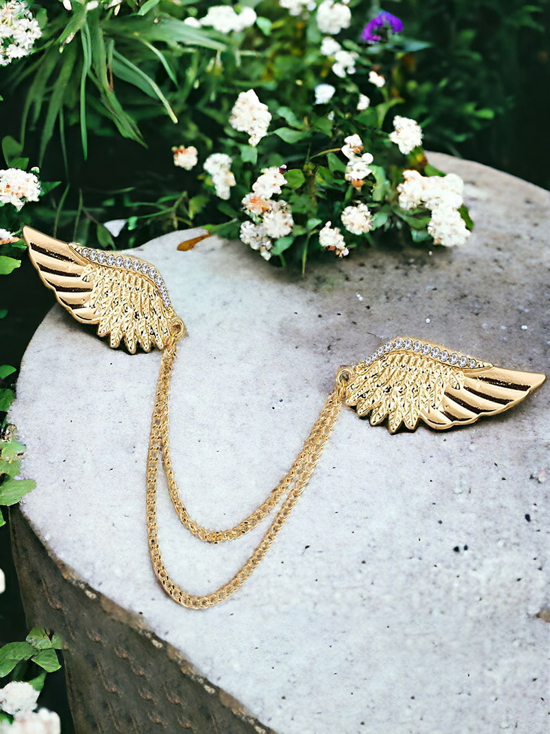 

Okos Crystal Stone Studded Dual Wings Lapel Brooch, Rose gold