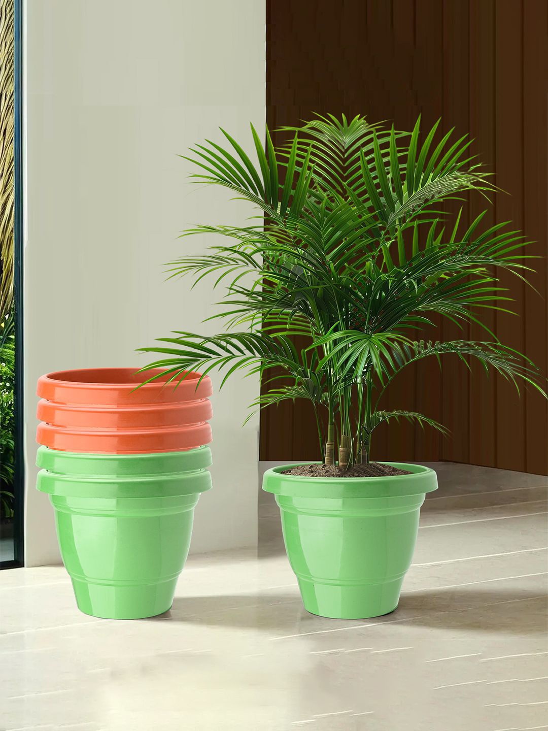 

Kuber Industries Green & Orange 6 Pieces Planters