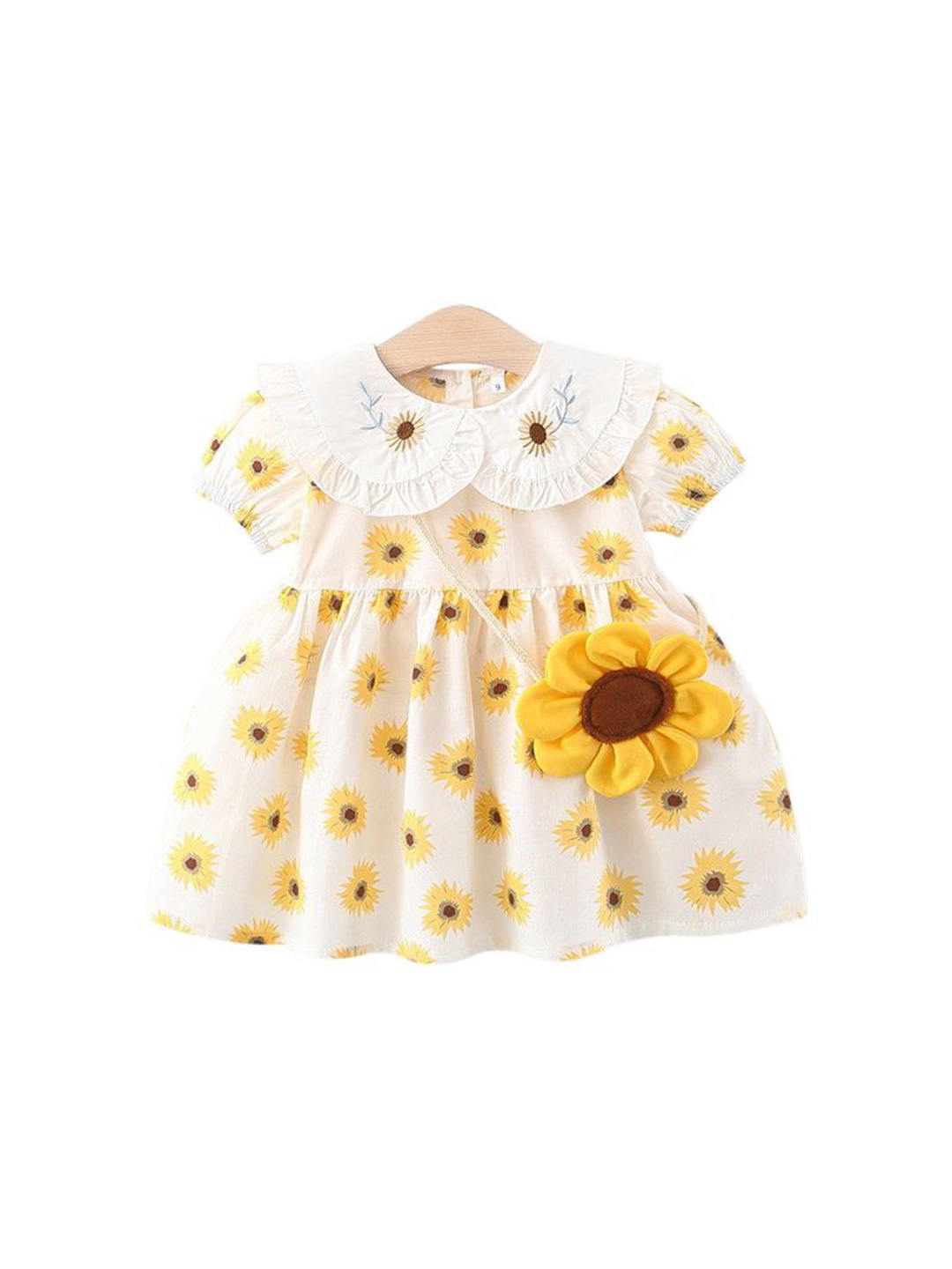 

StyleCast x Revolte Girls Floral Peter Pan Collar Puff Sleeves Cotton Fit & Flare Dress, Yellow