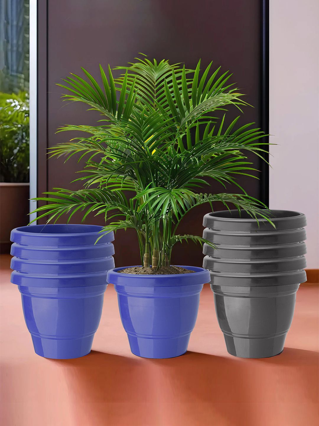 

Kuber Industries Blue & Black 10 Pieces 2-Layer Planters