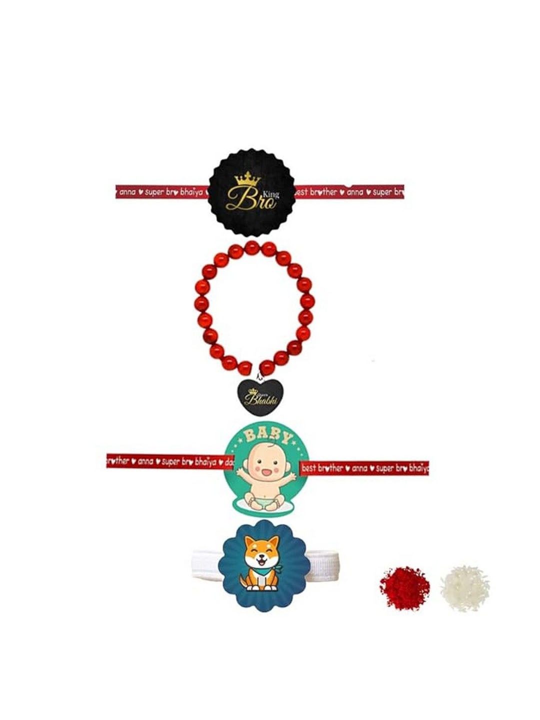 

THEYAYACAFE Set Of 4 Kids & Bhaiya Bhabhi Family Thread Rakhis, Red