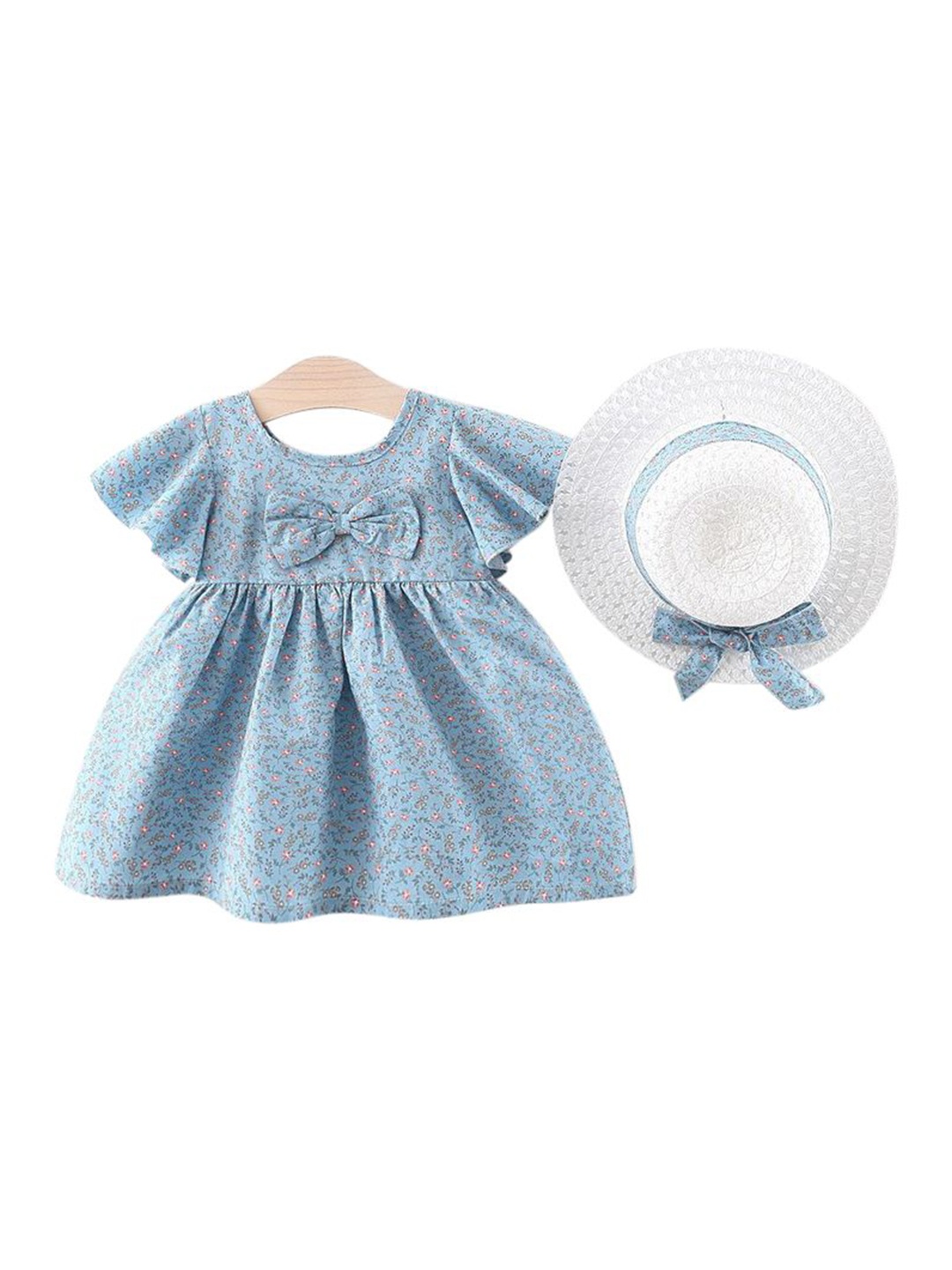 

StyleCast x Revolte Girls Floral Printed Flared Sleeve Georgette Fit & Flare Dress, Blue