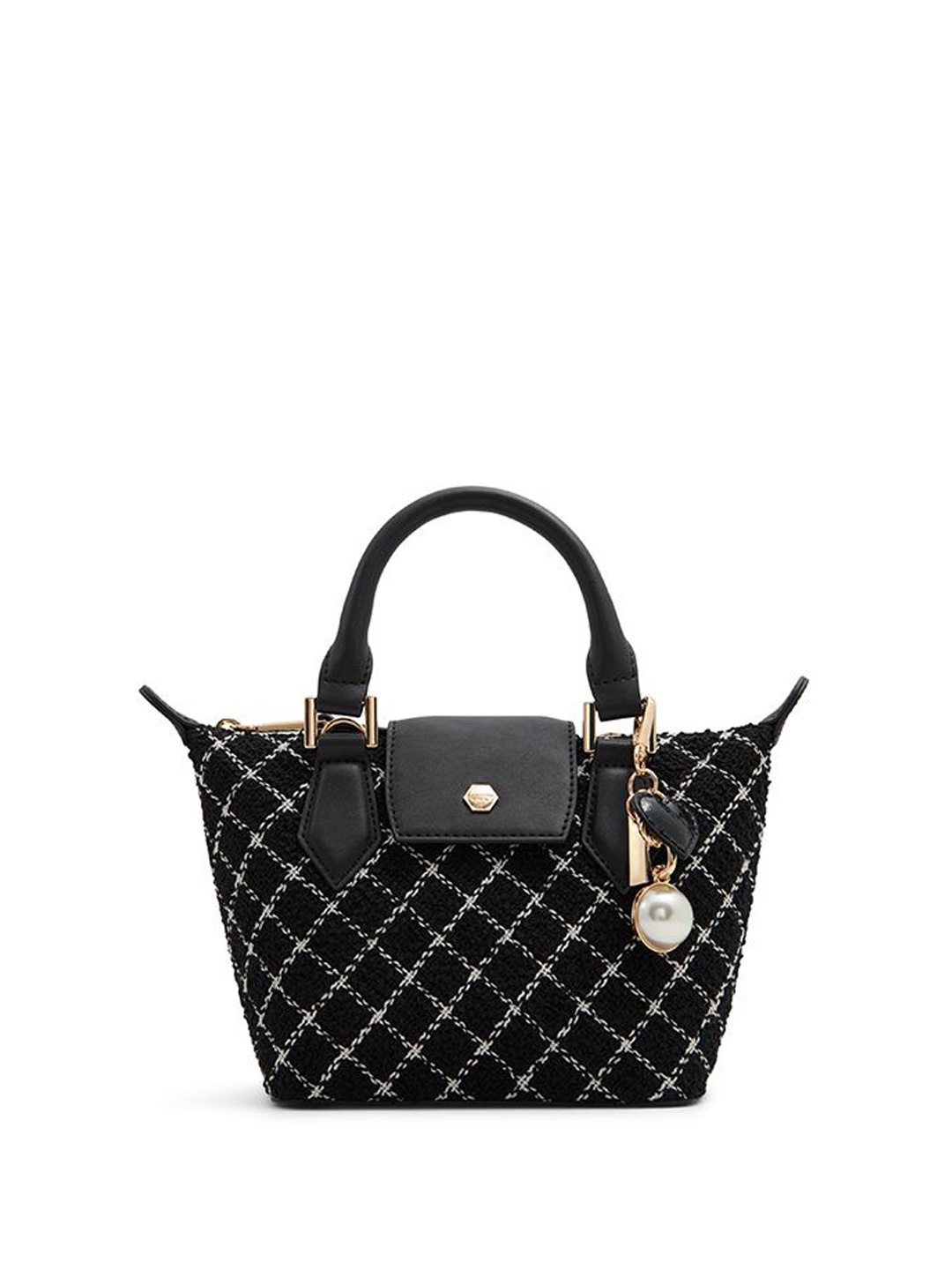 

ALDO Checked Structured Handheld Bag with Quilted, Black