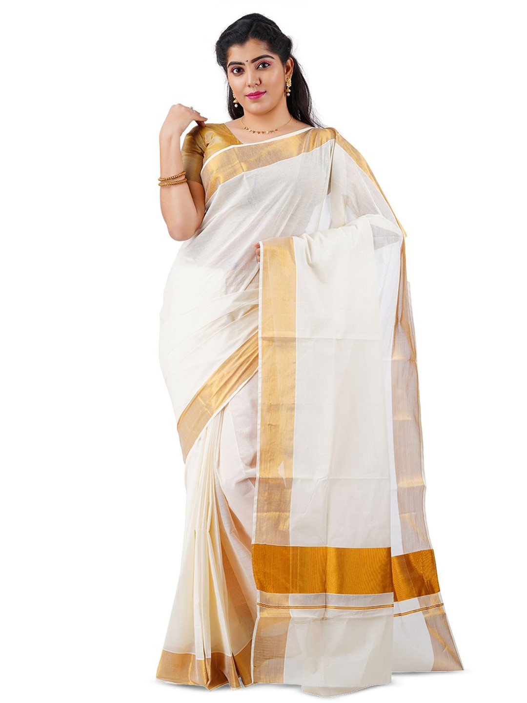 

Rst R Selvamani Tex Zari Pure Cotton Kasavu Saree, Off white