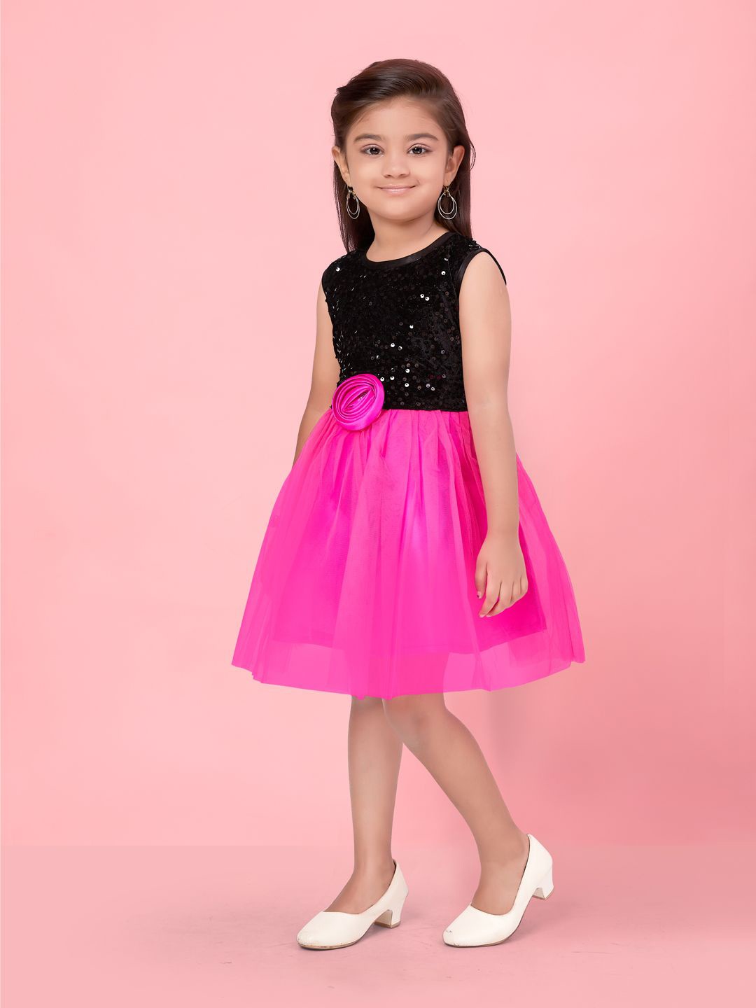 

BAESD Girls Embellished Sequined Velvet Fit & Flare Dress, Pink