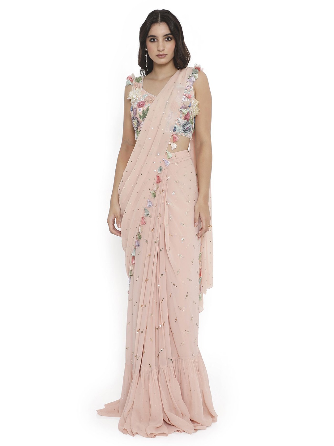 

Payal Singhal Embellished Ruffled Ready to Wear Saree, Pink