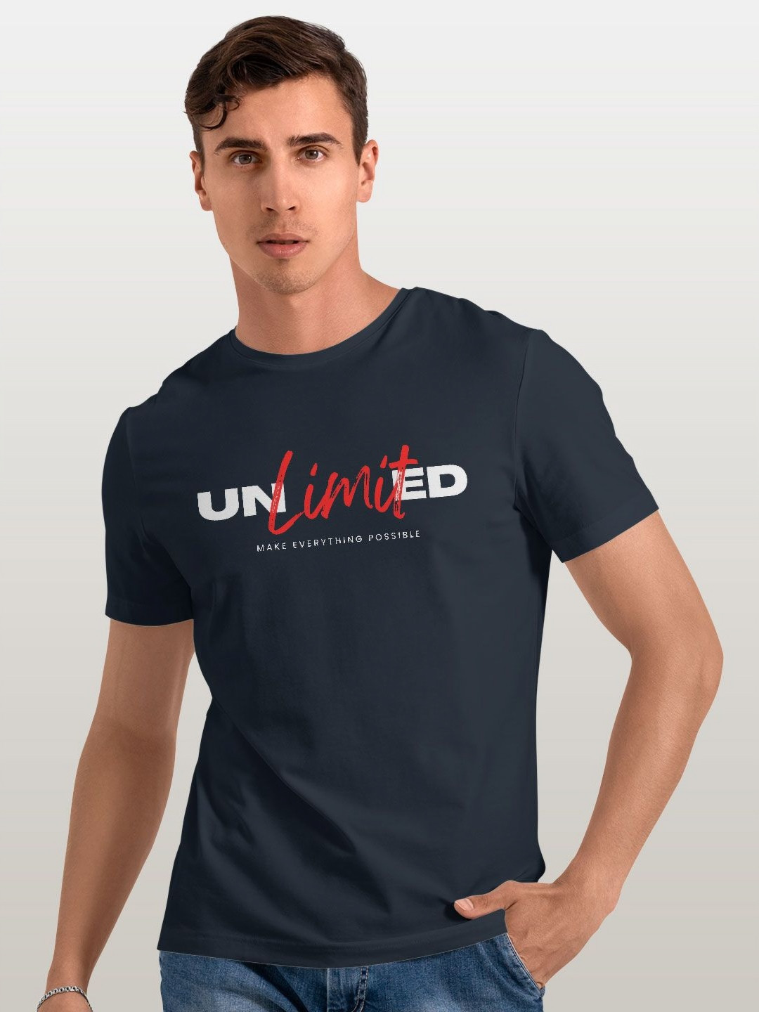 

macmerise Men Typography Printed Applique T-shirt, Blue