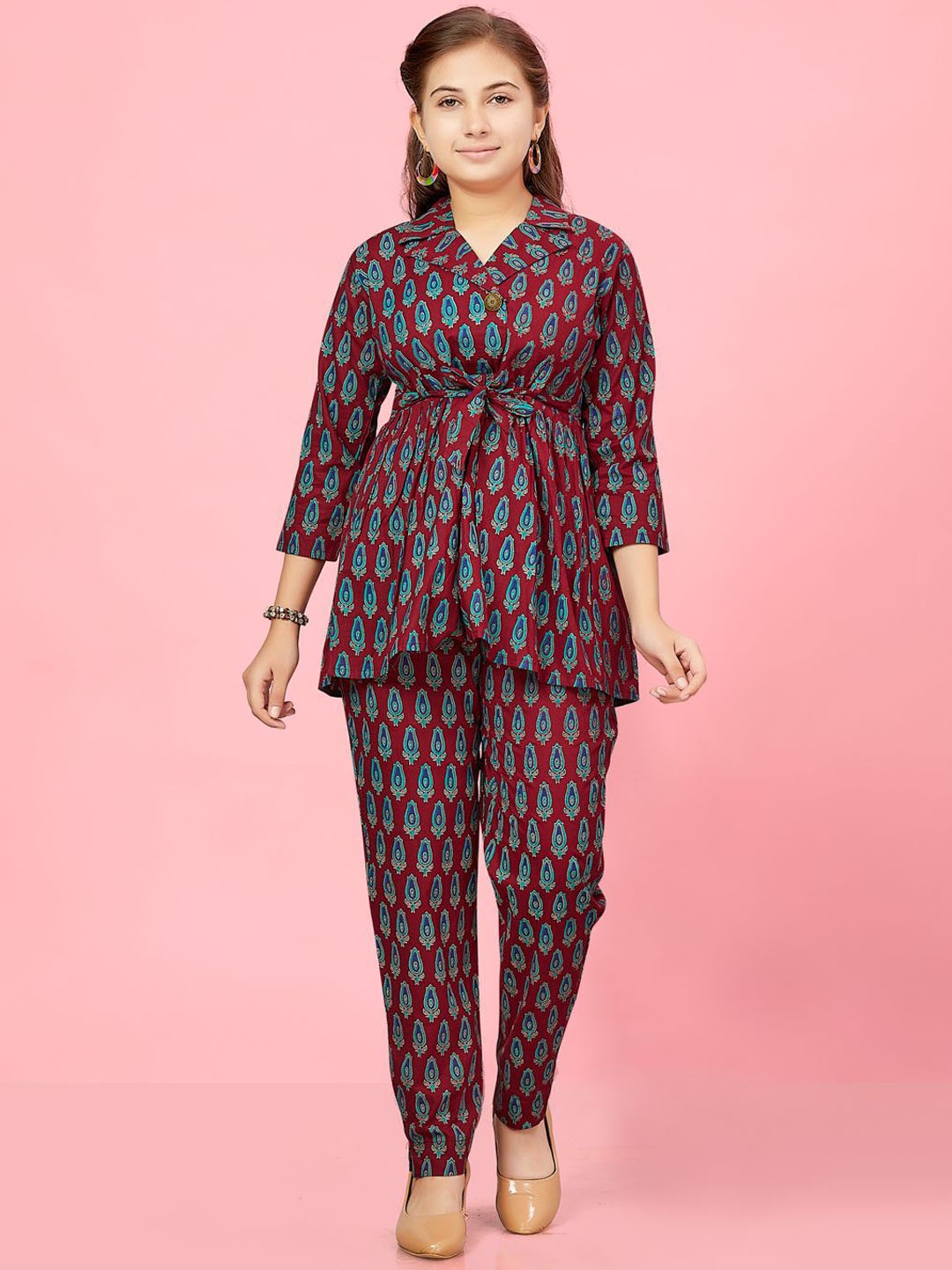 

BAESD Girls Ethnic Motifs Printed Top & Trouser, Maroon