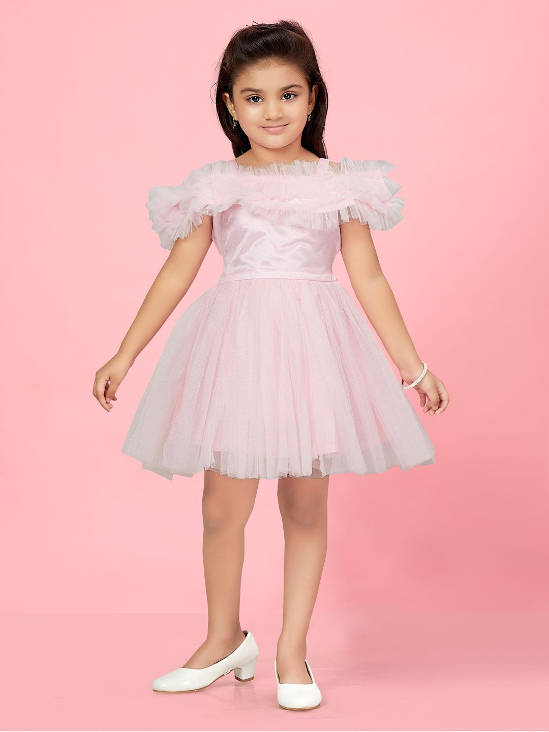 

BAESD Girls Flutter Sleeve Net Fit & Flare Dress, Pink