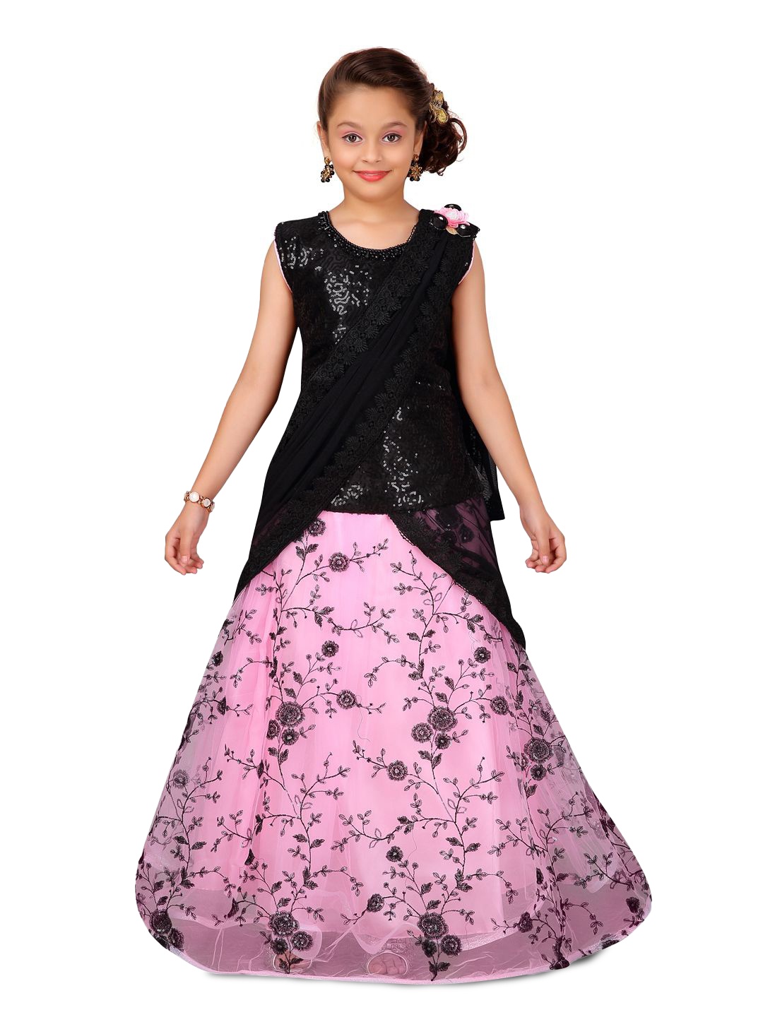 

BAESD Girls Embellished Sequinned Ready to Wear Lehenga & Blouse With Dupatta, Black