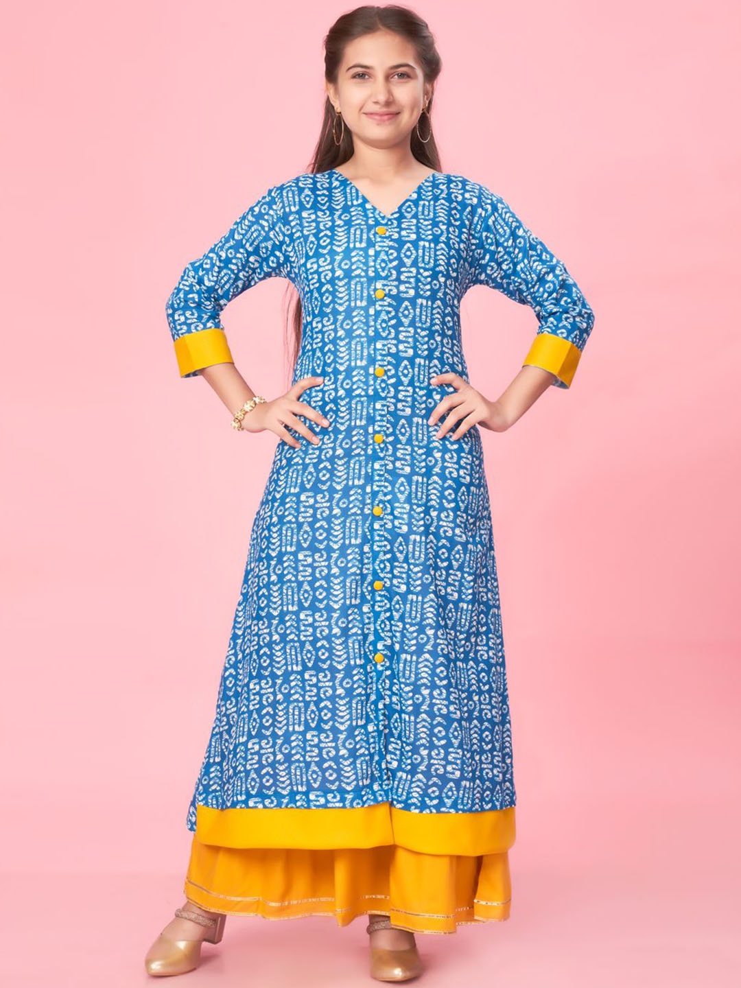 

BAESD Girls Geometric Printed Cotton A-Line Kurta, Blue