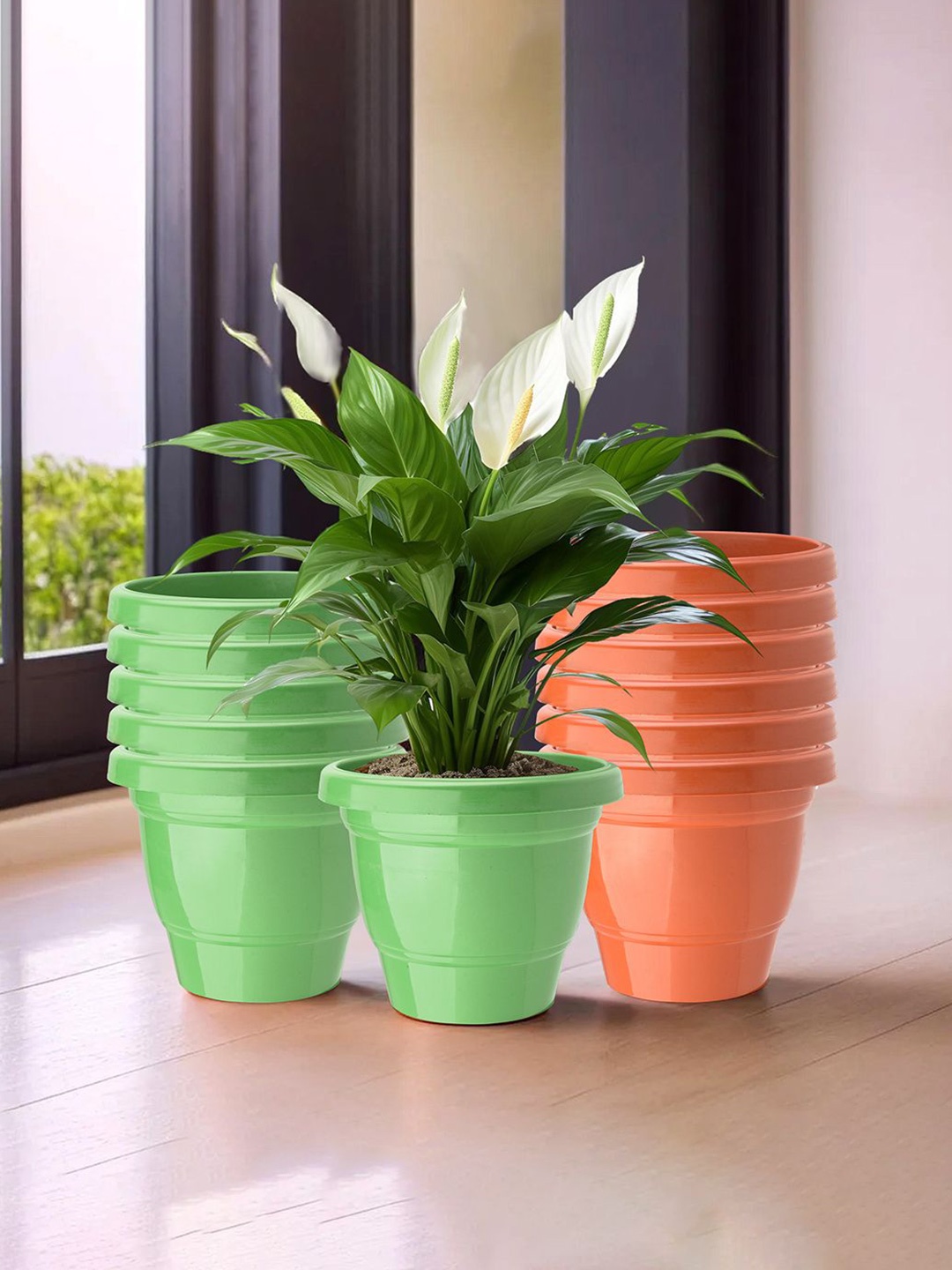 

Kuber Industries Green & Orange 12 Pieces 2-Layered Planters