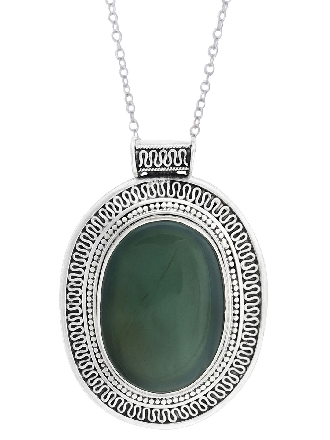 

Exotic India Emerald Gemstone Sterling Silver Stylized Large Pendant