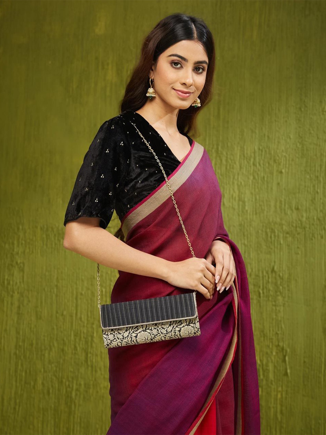 

Fabindia Textured Foldover Clutch, Black