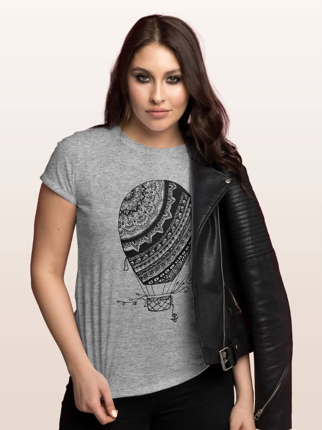 

macmerise Women Printed V-Neck Extended Sleeves T-shirt, Grey