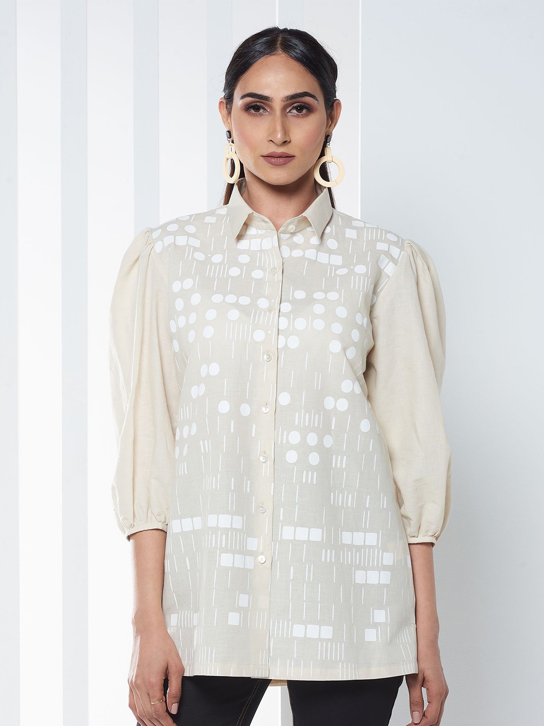 

SEVENDC Puff Sleeve Cotton Top, Cream