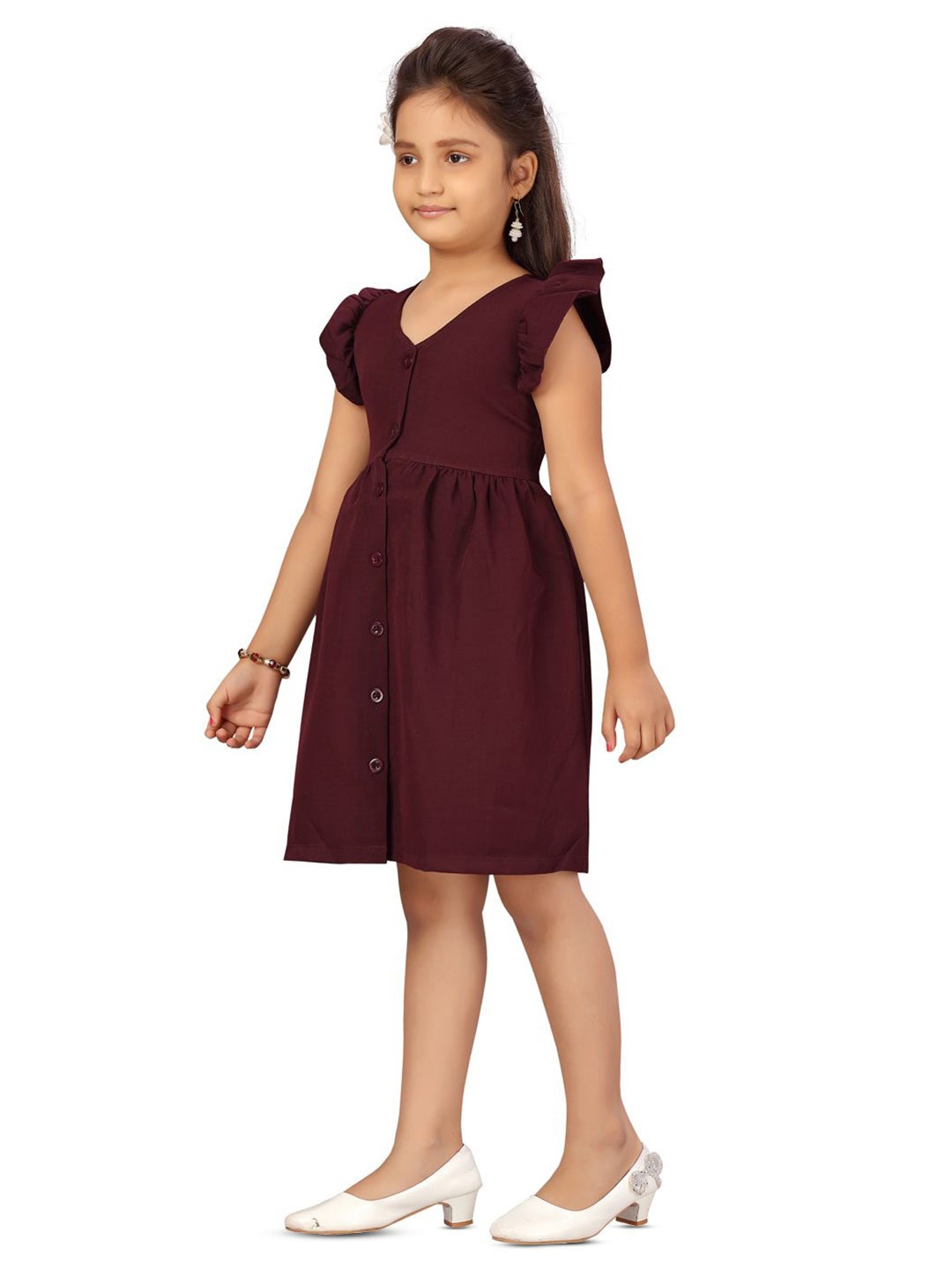 

BAESD Girls V-Neck Flutter Sleeves Fit & Flare Dress, Maroon